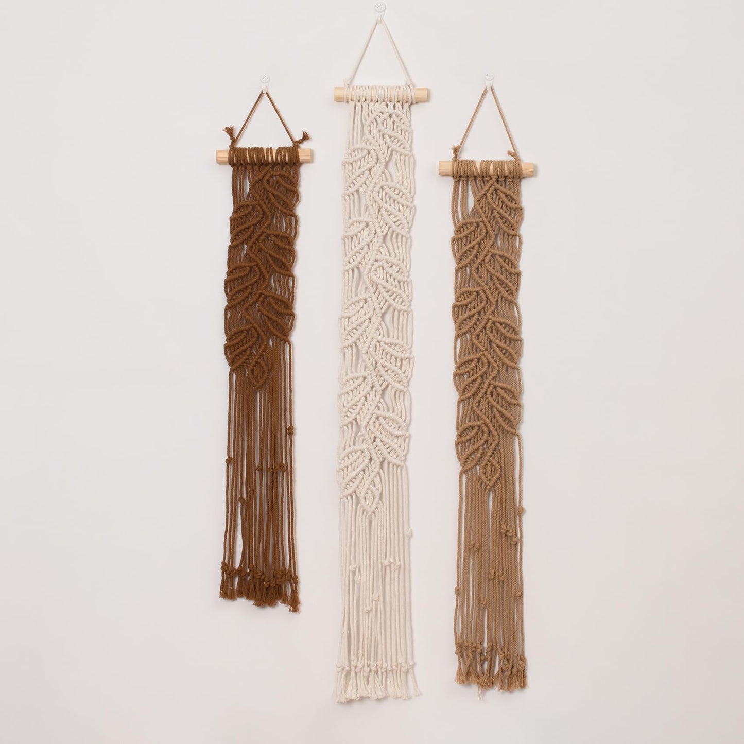 HVEST 3 Pcs Small Macrame Wall Hanging Boho Decor Handmade Woven Tapestry for Bedroom, Brown Macrame Wall Art for Living Room Nursery Apartment Office Home Decor