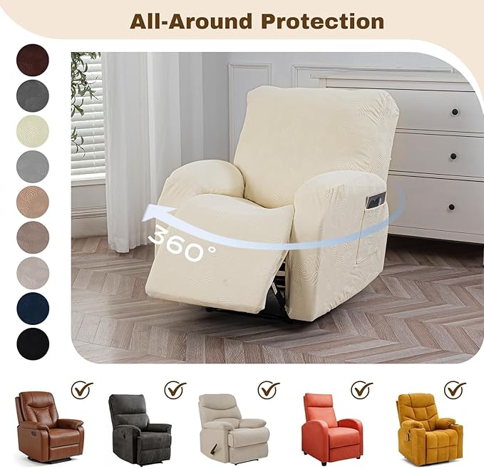 Gennia Recliner Chair Covers 3 Pieces, Waterproof Jacquard Reclining Chair Cover