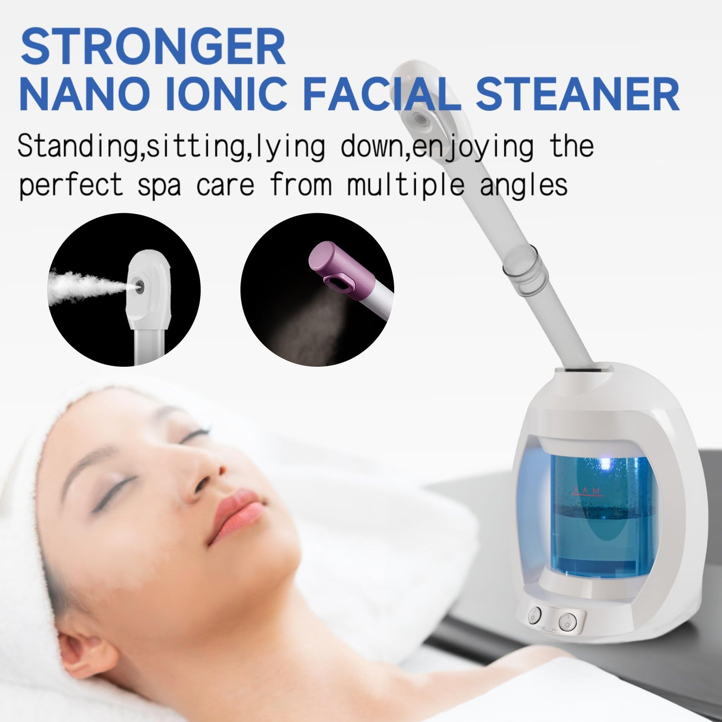 Facial Steamer-Nano Ionic Face Steamer for Facial Deep Cleaning, Vaporizador Steamer for Esthetician, Professional Facial Steamer for Home Facial Spa. (Black)
