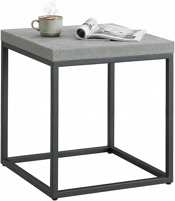 CENSI Modern Grey Square End Table, Extra Thick 1.6" Wood Top & Metal Frame