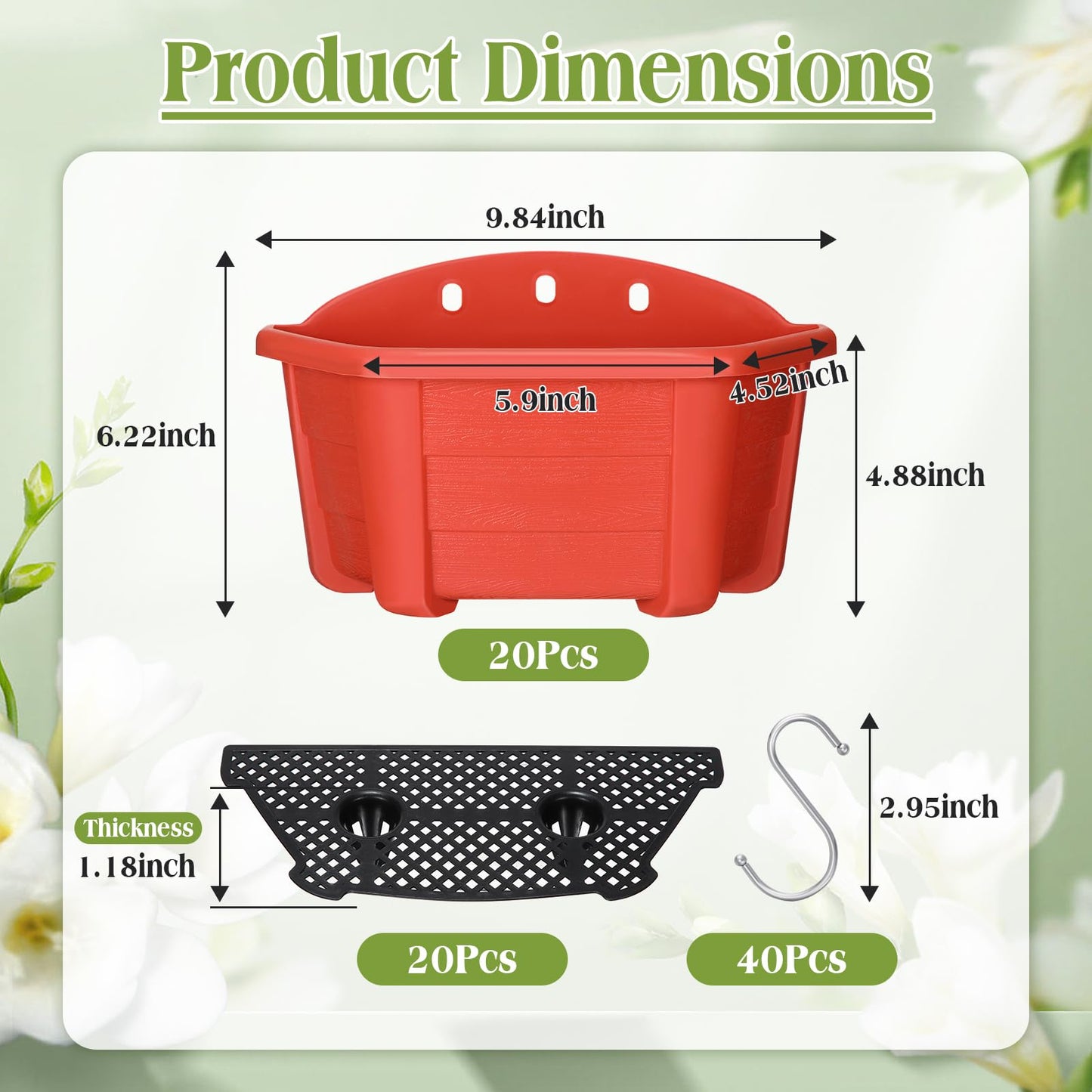 Rtteri 20 Pack Wall Hanging Planters, 9.8 Inch Plastic Flower Pots for Railing Fence, Wall Plant Basket for Balcony Fence Garden Yard Home Indoor Outdoor Decor