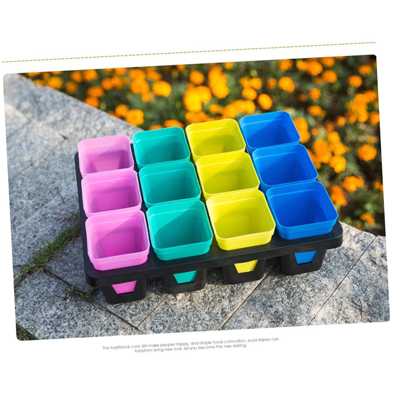 MERRYHAPY 3pcs Plastic Flowerpot Tray with Compartments Breathable Water-Storing Succulent Holder Bracket for Indoor Plants Planter Support Black