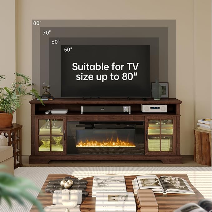 70" Fireplace TV Stand, Farmhouse Entertainment Center
