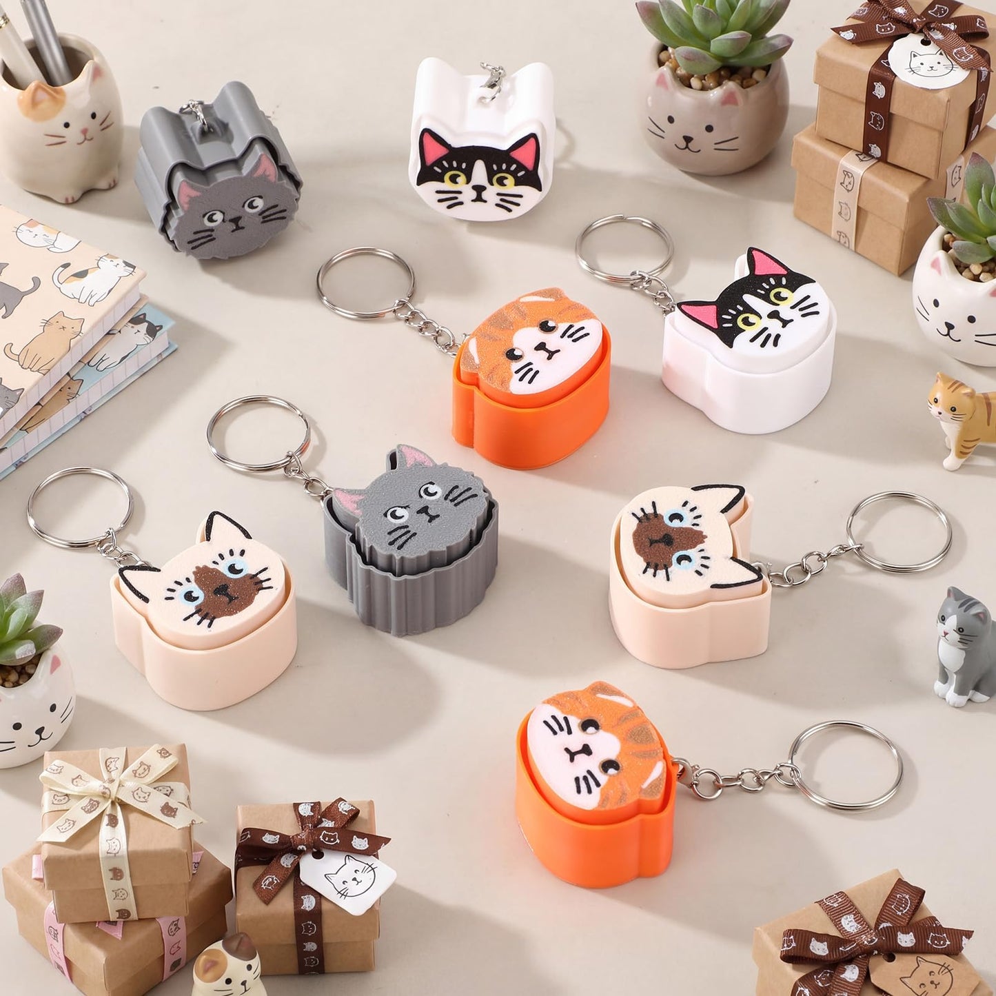 Kenning 12 Pcs Cat Clicker Fidget Keychain Bulk 3D Printed Sensory Clicker Fidget Toys for Adults Stress Relief Cat Party Favors Keychains for Birthday Goodie Bags Summer Giveaways Coworker Gifts