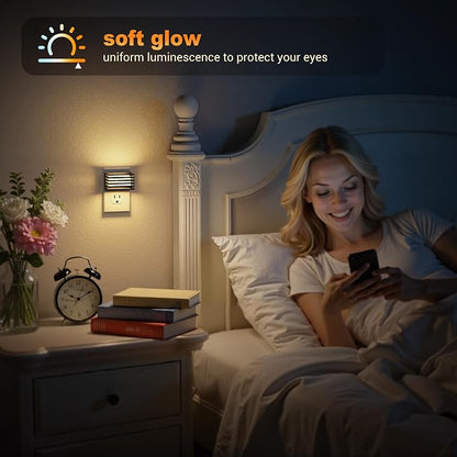 JandCase LED Night Light, [2 Pack] Night Lights Plug into Wall with Dusk to Dawn Sensor, 3 Colors 3000K/5000K/Amber, Plug in Nightlight for Bathroom Bedroom Hallway Stair