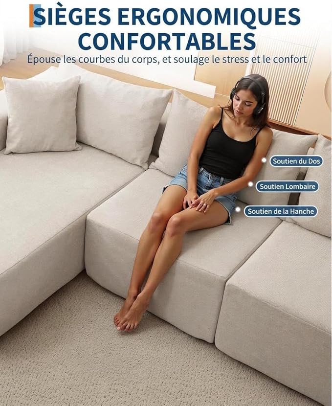 Corduroy Modular L Shape Sofa, Cloud Feel Compressed Sectional Couch