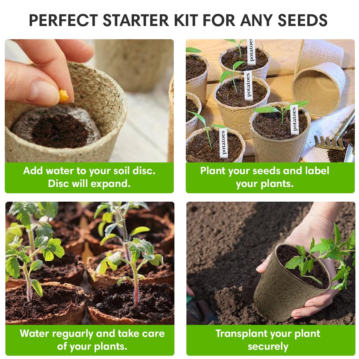 Garden Haven Seedling Starter Kit Germination Grow Cups and Soil (10 Pack) Biodegradable Peat Pots, Coco Coir Soil Discs, Plant Markers - Organic Grow Kit for Seed Germination, Indoor/Outdoor (1)