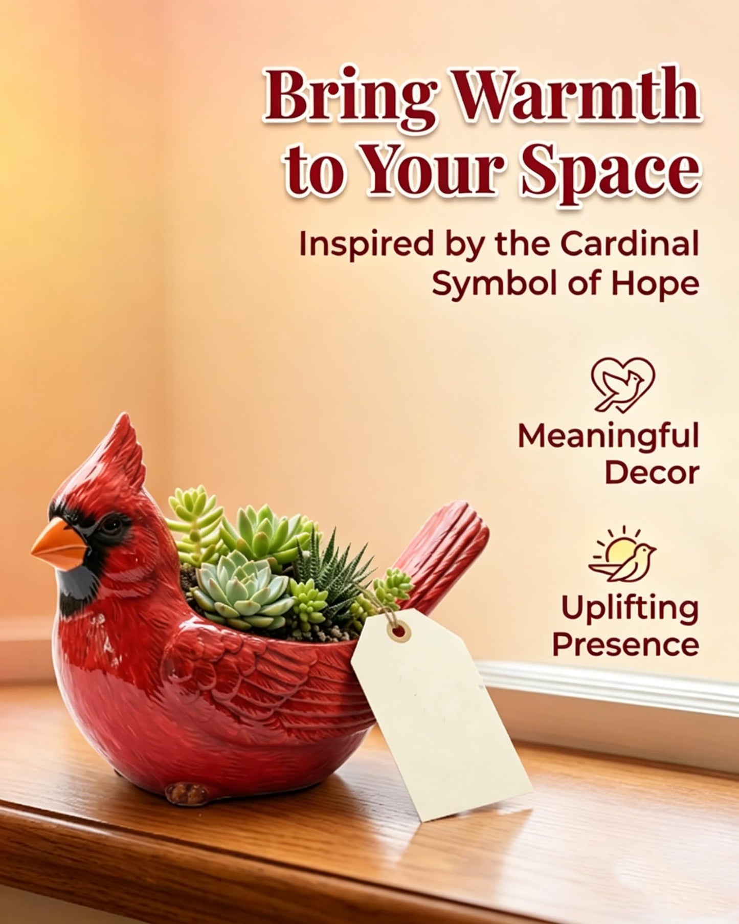 expgaze Cardinal Bird Succulent Planter, Red Cardinal Flower Pot Resin Decorative Bird Planter for Indoor Outdoor Plants, Cute Animal Plant Pot Garden Windowsill Desk Decor Unique Gift (A-1pc)