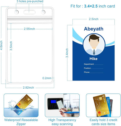 10 Pack Extra Thick ID Card Name Badge Holder Heavy Duty Waterproof Clear Plastic PVC Vertical Sleeve Pocket Resealable
