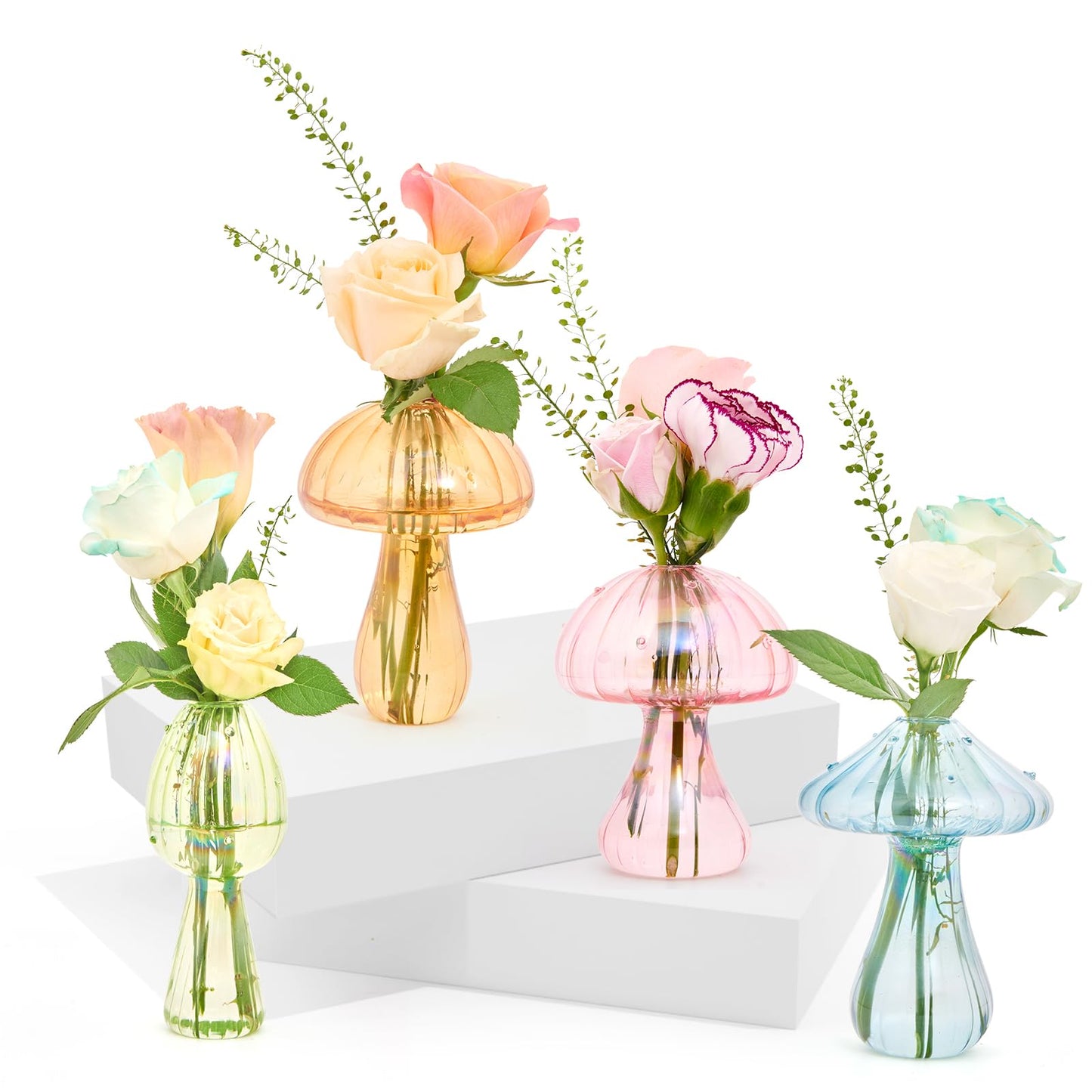 XXXFLOWER Glass Mushroom Vase Propagation Planter Window Plant Propagation Station Crystal Hydroponic Mushroom Jars for Plant Cuttings Unique Glass Bud Flower Vase Indoor for Home Office Garden Decor