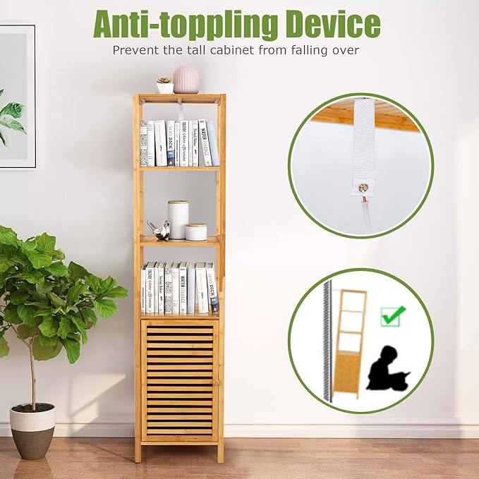 Tangkula Bathroom Cabinet, 65 Inch Tall Slim Bathroom Storage Cabinet