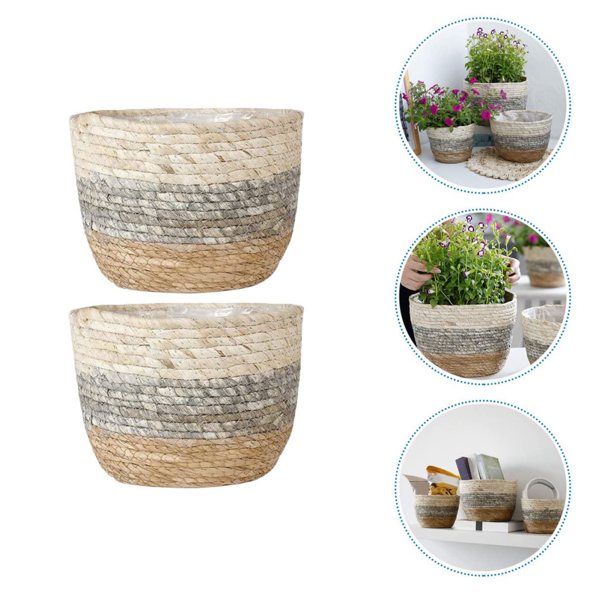 Kisangel 2pcs Flower Basket Woven Planter Plant Pots Indoor Plant Basket Multi-Purpose Woven s for Plant Multi-Purpose s Straw Flower Pot Girl Grass