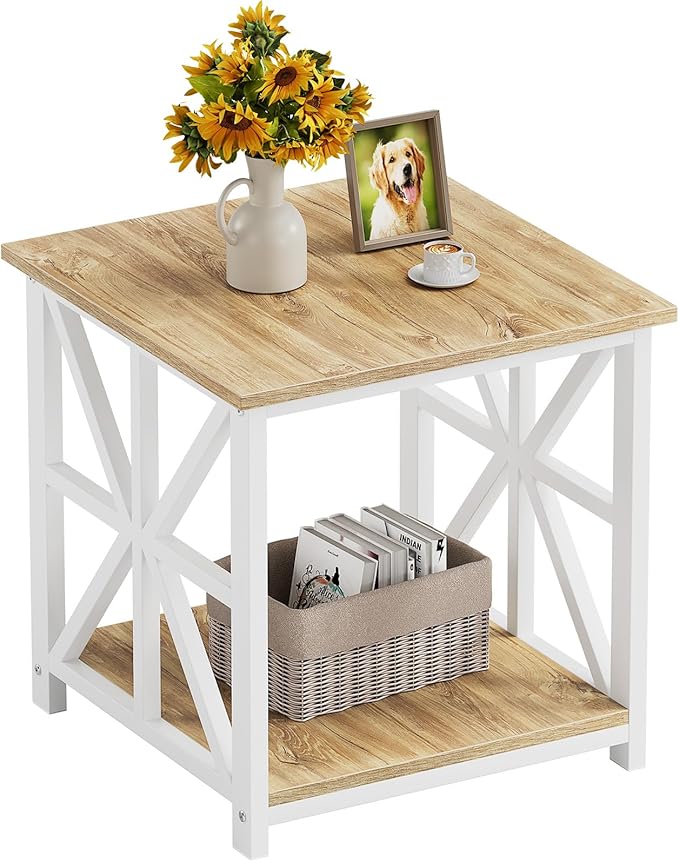 GreenForest End Table with 2-Tier Storage Shelf, 24 inch Large Side Table