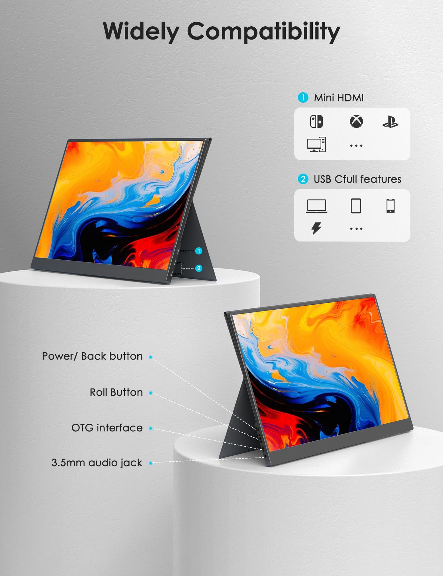Anyuse 17.3" Portable Monitor, 1080P FHD, 144Hz, IPS HDR Screen, Travel Monitor for PC Mac Phone Xbox PS5 Switch Laptop, Smart Cover & Speakers