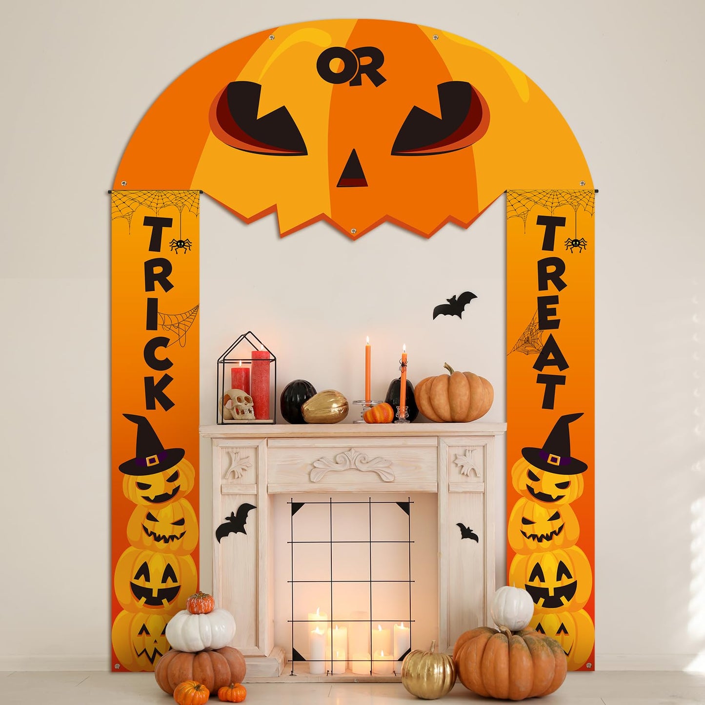 HunnmingRe 3 Pcs Halloween Cemetery Archway Halloween Cemetery Banners Gothic Outdoor Banners Sign Banner Decorations for Outdoor Party Supplies (Pumpkin)