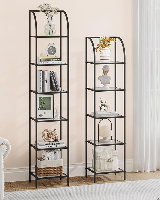 Hzuaneri Bookcase Bookshelf, Tempered Glass Arched Bookshelf