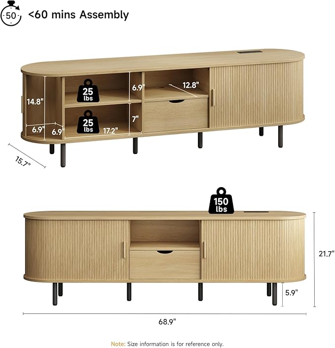 ONBRILL 69" TV Stand with Power Outlet