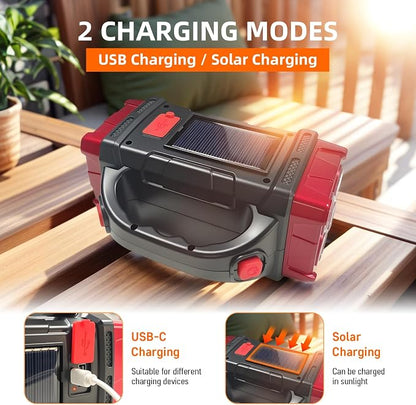 Solar Handheld Flashlight, 4 Lighting Modes Rechargeable LED Work Light, USB-C & Solar Powered Portable Lantern,Emergency Camping Light for Outdoor, Hiking, Power Outage (Silver-1pcs)
