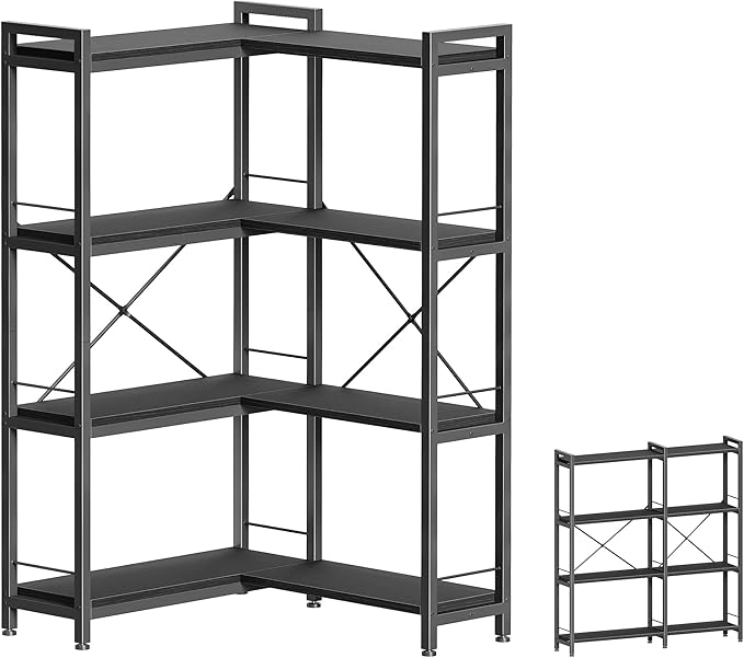 Huuger 4 Tier Bookshelf, L Shaped Corner Bookshelf