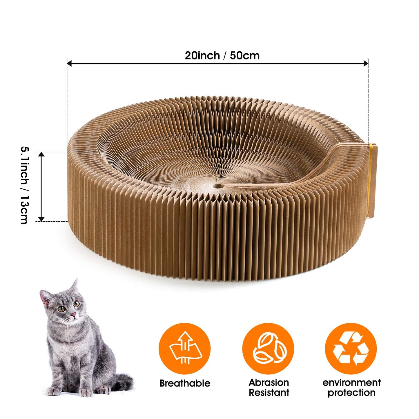 Koimsec Collapsible Cat Scratcher Lounge, Cardboard Cat Bed, Corrugated Pet Scratcher Pad, Round Cat Scratching Bed Nest for Indoor Big Large Kitty Kitten Cats