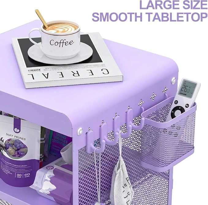 SYKIARIOL Kids Nightstand for Girls, Metal Bedside Table