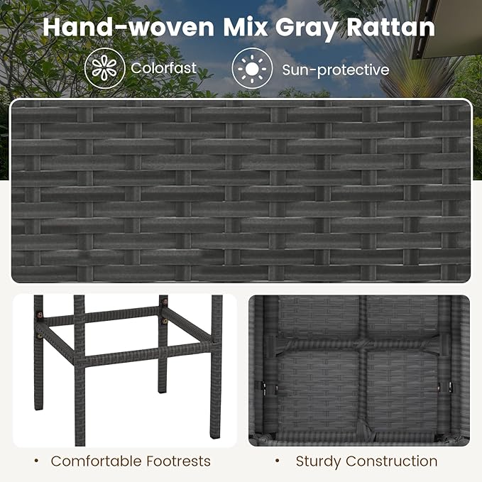 Tangkula 5 Piece Outdoor Rattan Bar Set, Patio Bar Furniture