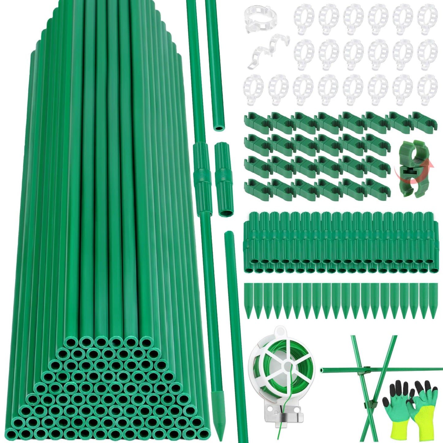 Tetutor 287 PCS Garden Stakes, Fiberglass Tomato Stakes, Garden Sticks with Accessories, 90 Sets DIY 4ft, 5ft, 6ft, 7ft Plant Stakes, Plant Sticks Supports for Indoor Outdoor Plants, Vegetables