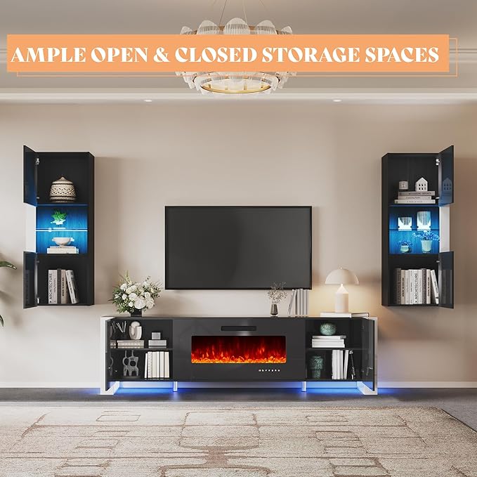 AMERLIFE Modern 3-Piece Wall Unit Entertainment Center Set