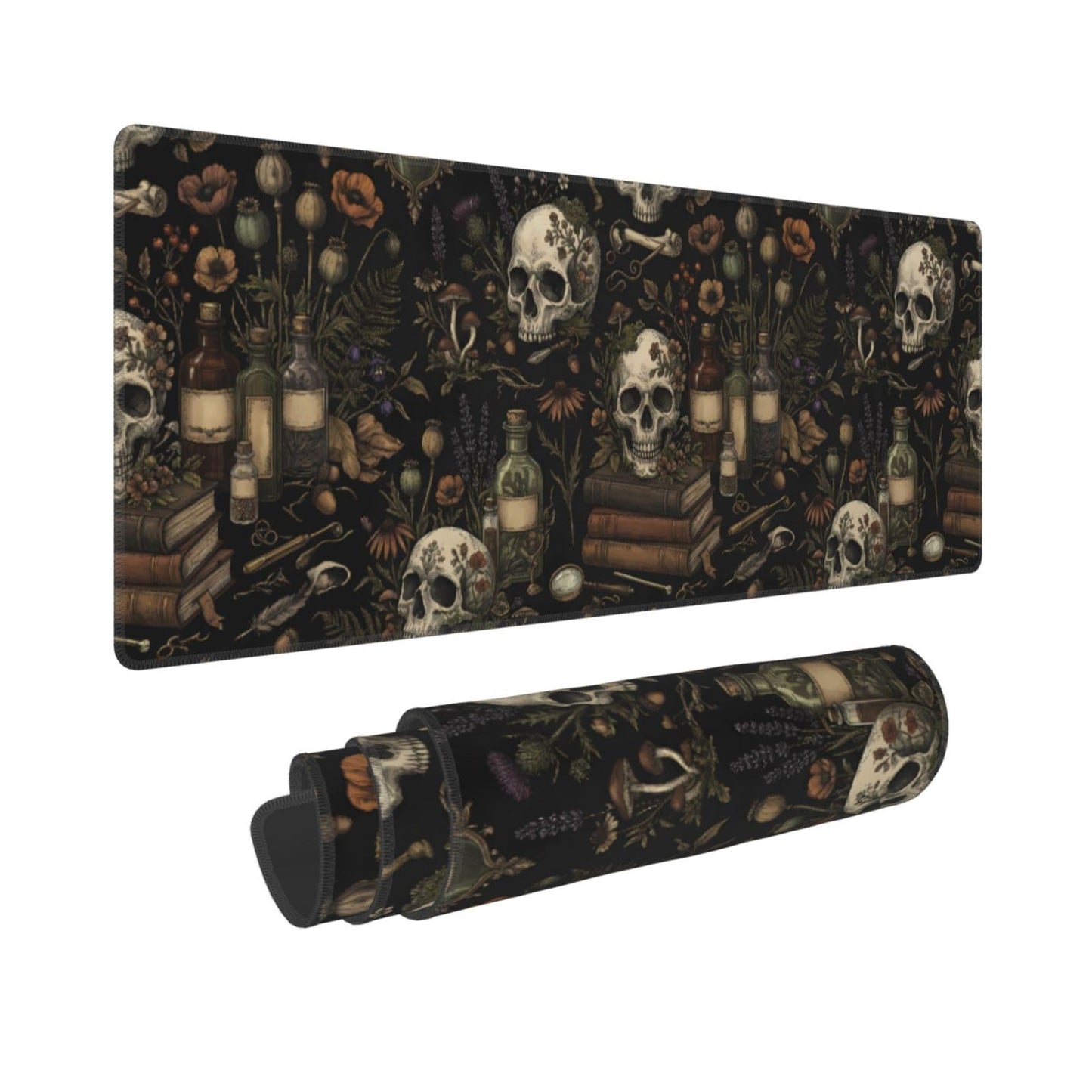 Mysterious Magic Skull Gaming Mouse Pad Large Extended Desk Mat Non-Slip Rubber Base Keyboard Pad with Stitched Edges for Office Gaming 31.5x11.8 in