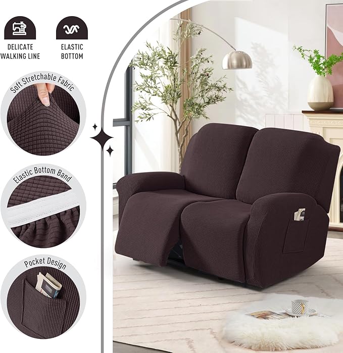 TAOCOCO Recliner Loveseat Slipcover, 6 Pieces Dual Recliner Sofa Covers