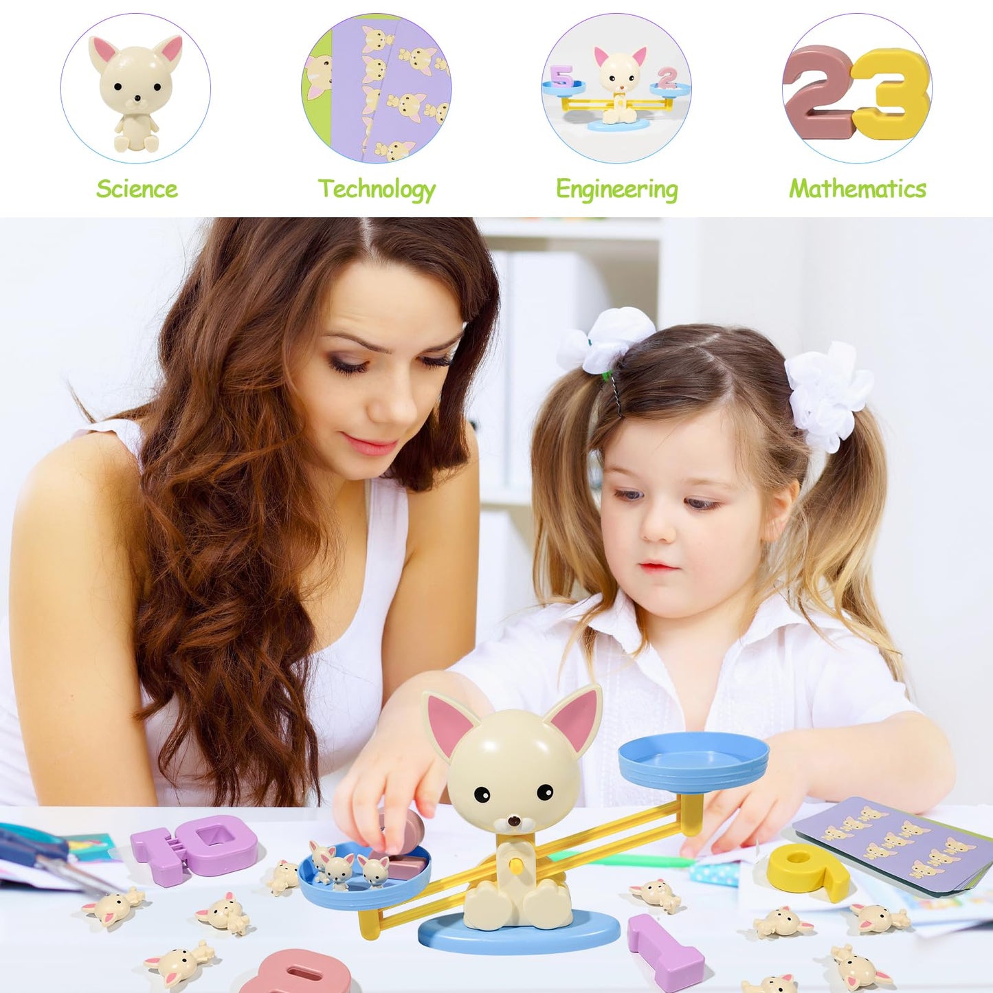 Puppy Balance Counting Toys, Cool Math Learning Games for Boys and Girls, Educational Number Toy Preschool Puppy Balance Counting Toy, Fun Children's Gift STEM Math Games Toys for Kids Age 3+(63 PCS)