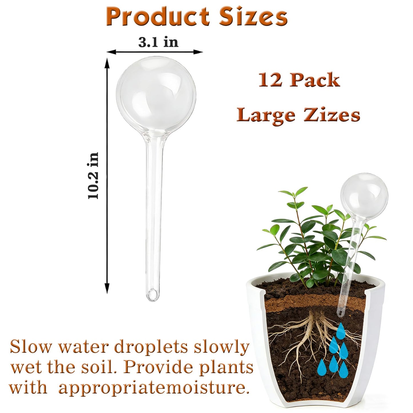 Wellinc Self Watering Globes for Plants – 12 Pack Large Automatic Watering Bulbs, Vacation Plant Watering Device for Indoor & Outdoor Potted Plants, Slow Release Plant Waterer for Water Conservation