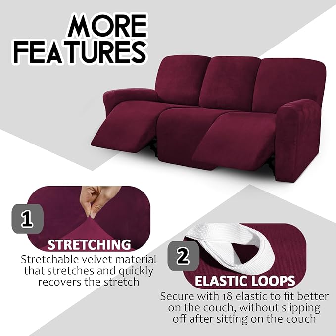 ULTICOR Velvet 8-Pieces Recliner Sofa Covers Stretch Reclining Couch Covers