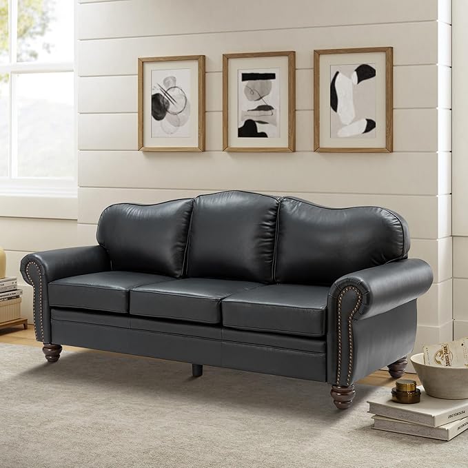 81" Genuine Leather Sofa, Classic 3-Seater Couchs