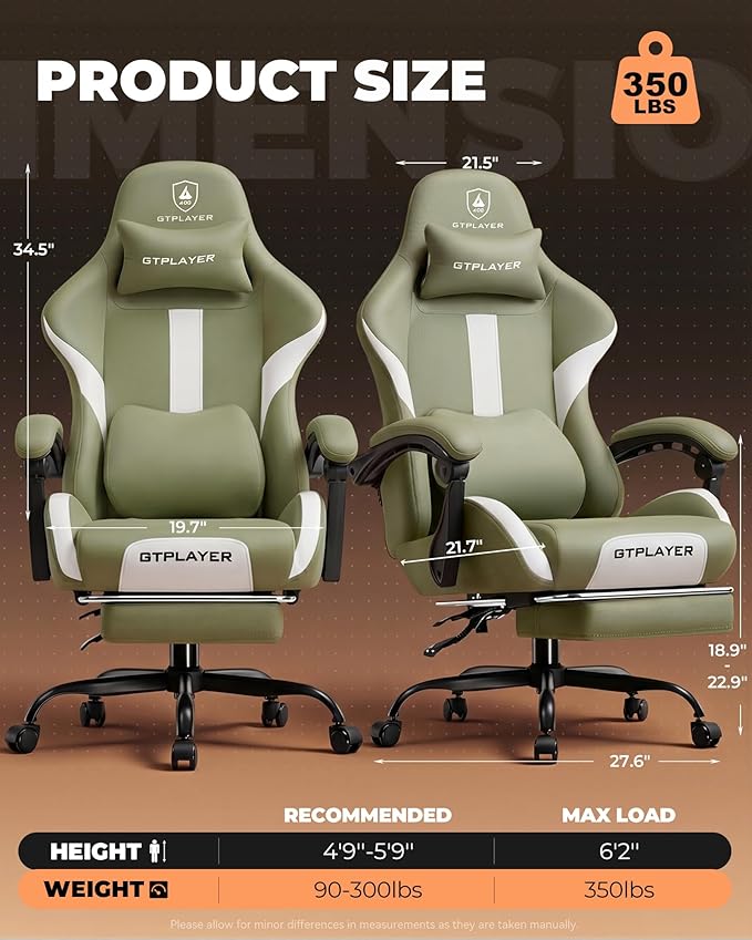 GTPLAYER Gaming Chair with Foot Rest & Pocket Spring Cushion, Ergonomic High