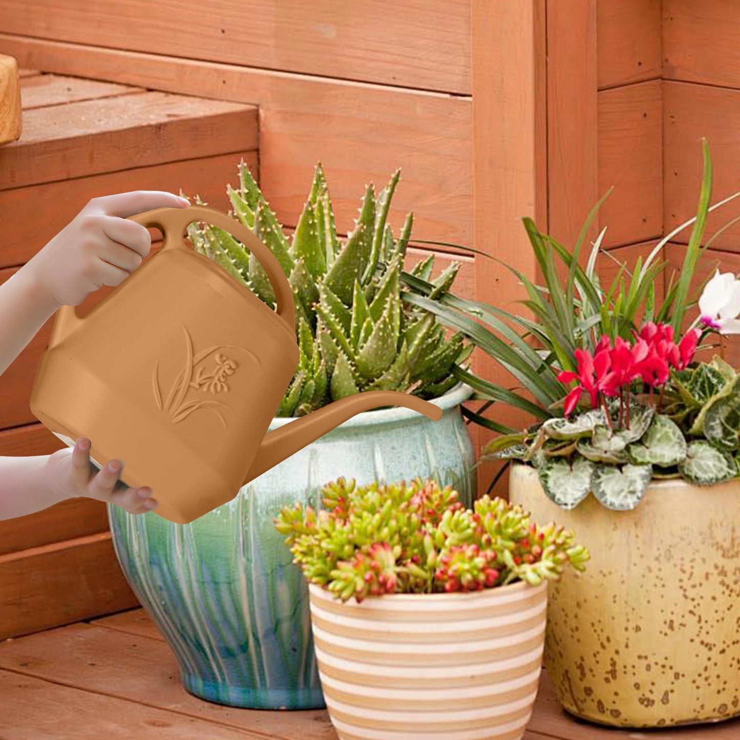 VKPLITE Hand Plastic Watering Can - for Indoor and Outdoor Home Garden Plants - with Long Spout - Copper Color - 1/2 Gallon