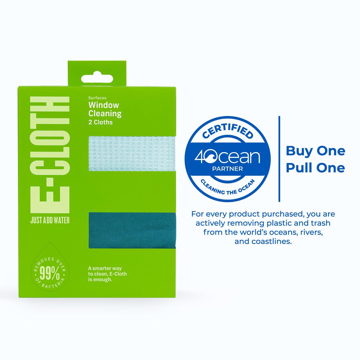 E-Cloth Microfiber Window Cleaning Cloth Kit - Glass Cleaning Cloth for Windows, Mirrors, Cars, Lenses, Eyeglasses, & More, Streak Free Clean, Machine Washable Reusable Towel - Green