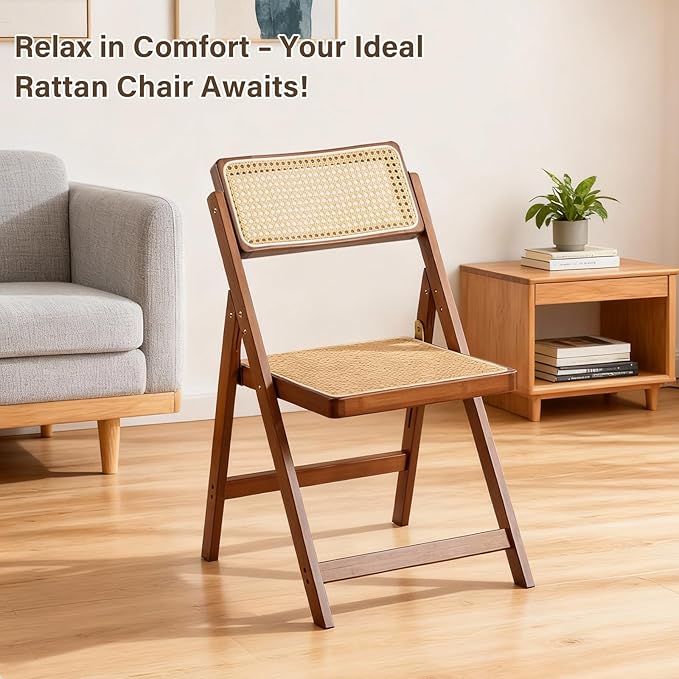 Furlide Rattan Folding Chairs, Modern Mid Century Dining Chairs Set of 2