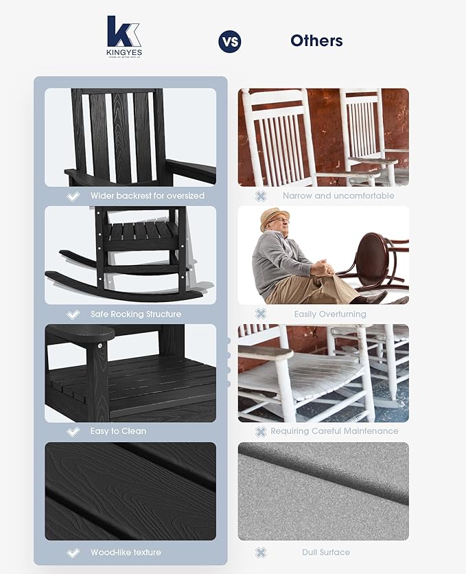 KINGYES Oversized Outdoor Rocking Chair Set of 4, All-Weather Patio Rocking