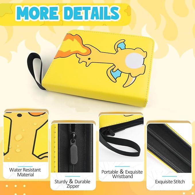 Premium Collectible Trading Card Albums，Card Binder Fits 400 Cards with 50 Removable Sleeves，Display Game Card Case book Holder, Fire Dragon Themes