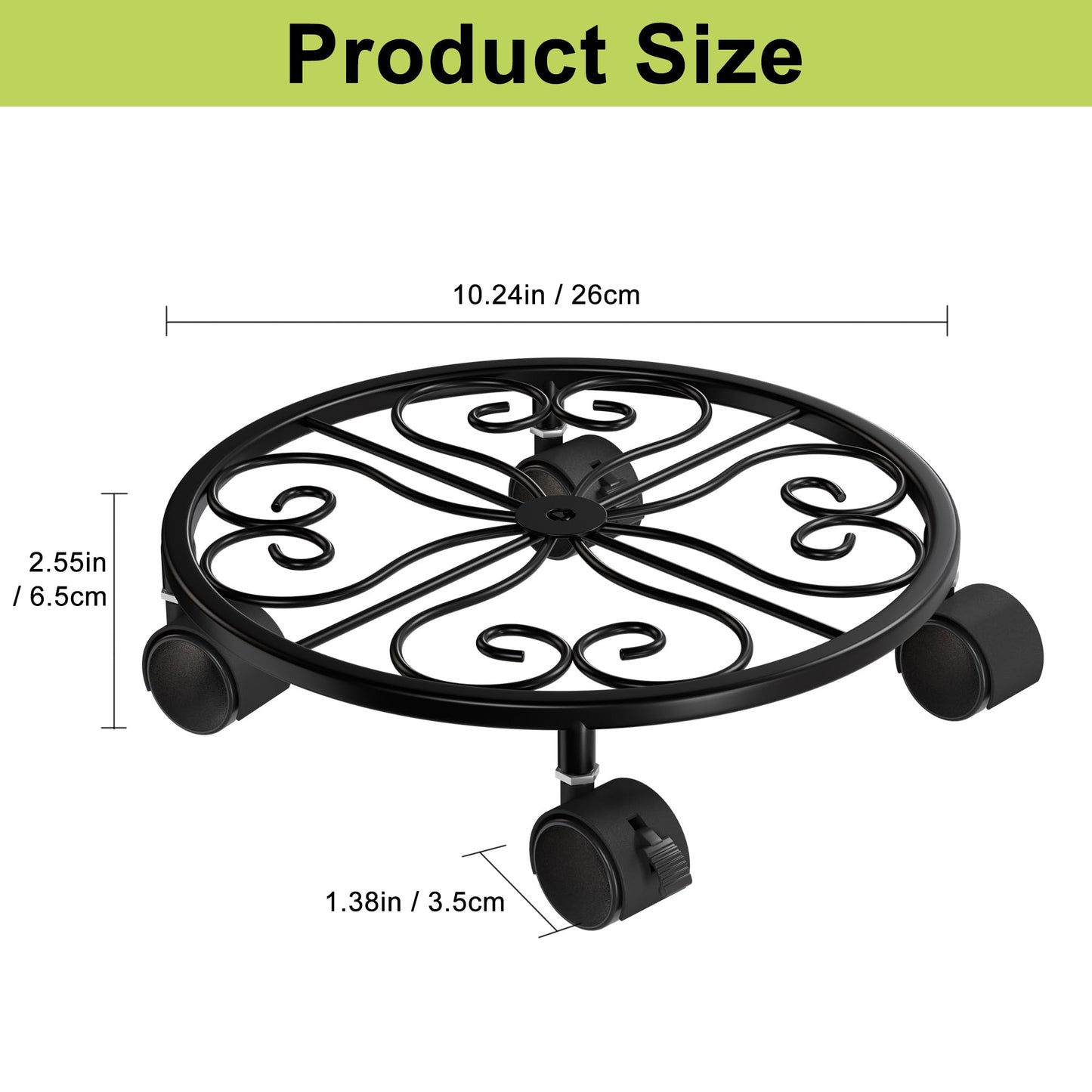 Chinpakden 10.24" Plant Stand with Wheels - 2 Pack Plant Caddy, 360 °Rotatable and Lockable Plant Rollers, Easy to Move, Plant Tray with Casters for Indoor Outdoor Wine Cellar.