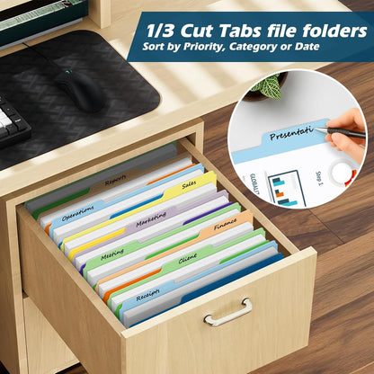 Two-Tone Color File Folders, 15 Pack Letter Size Folders with 5 Assorted Colors, 1/3-Cut Tabs, School Office Supplies