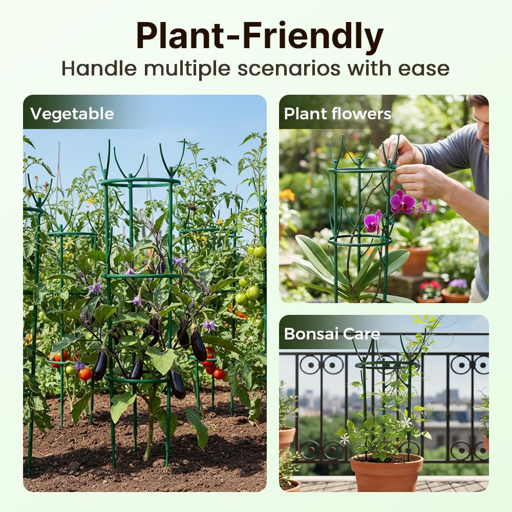Plant Support Stakes, 12 Pack Plant Stakes for Indoor Plants, Stackable 4 Tier Durable Trellis Garden Poles for Outdoor Gardening, Plant Support Structures for Monstera Climbing Plants (Green-12Pack)