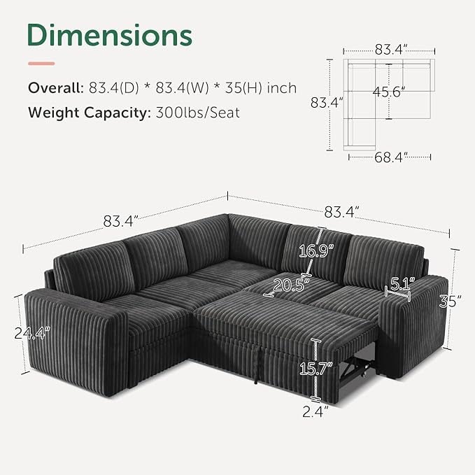 HONBAY Modular Sectional Sleeper Sofa