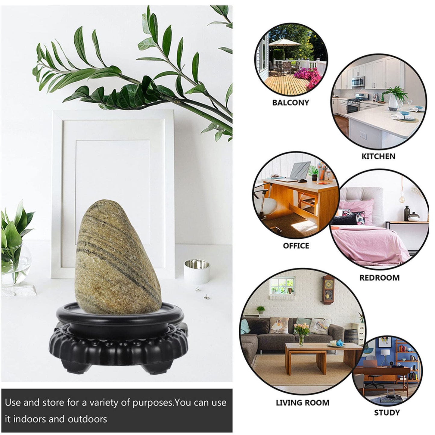 Rotating Wooden Display Stand: Round Bamboo Wood Plastic Vase Stand for Fish Tank & Bonsai - Chinese Style Pedestal Base for Teapot, Plant Pot & Oriental Decor - Wood Composite Riser - 5.1" Diameter