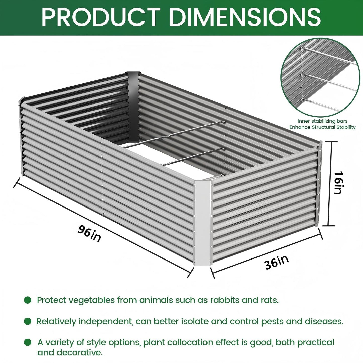 FRIZIONE 2pcs Tall 8ft Galvanized Raised Garden Bed Outdoor,Above Ground Garden Bed for Vegetable,Metal Raised Beds for Flower,Steel Raised Beds for Gardening - 8x3ft