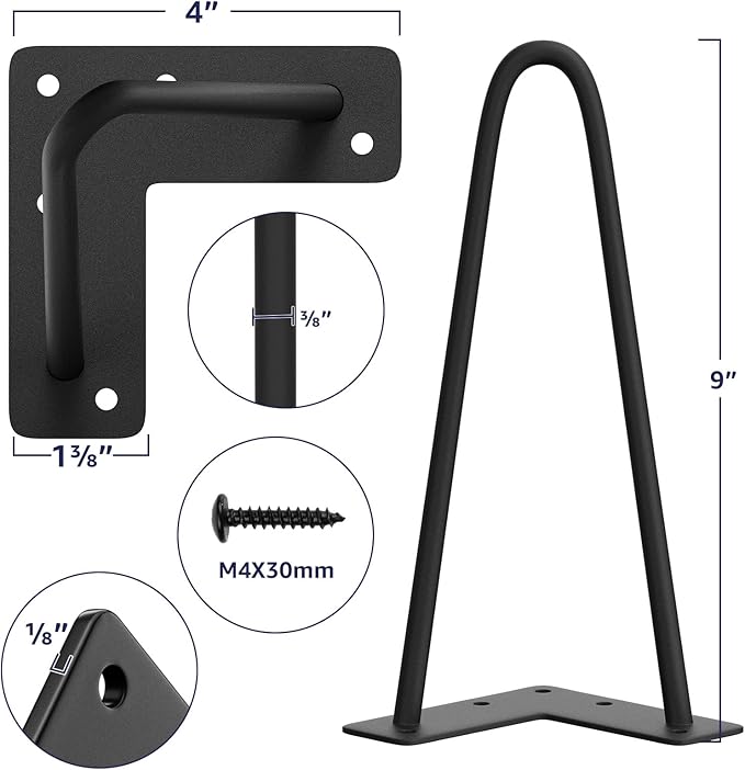 SMARTSTANDARD 9 Inch Heavy Duty Hairpin Furniture Legs, Metal Home DIY Projects