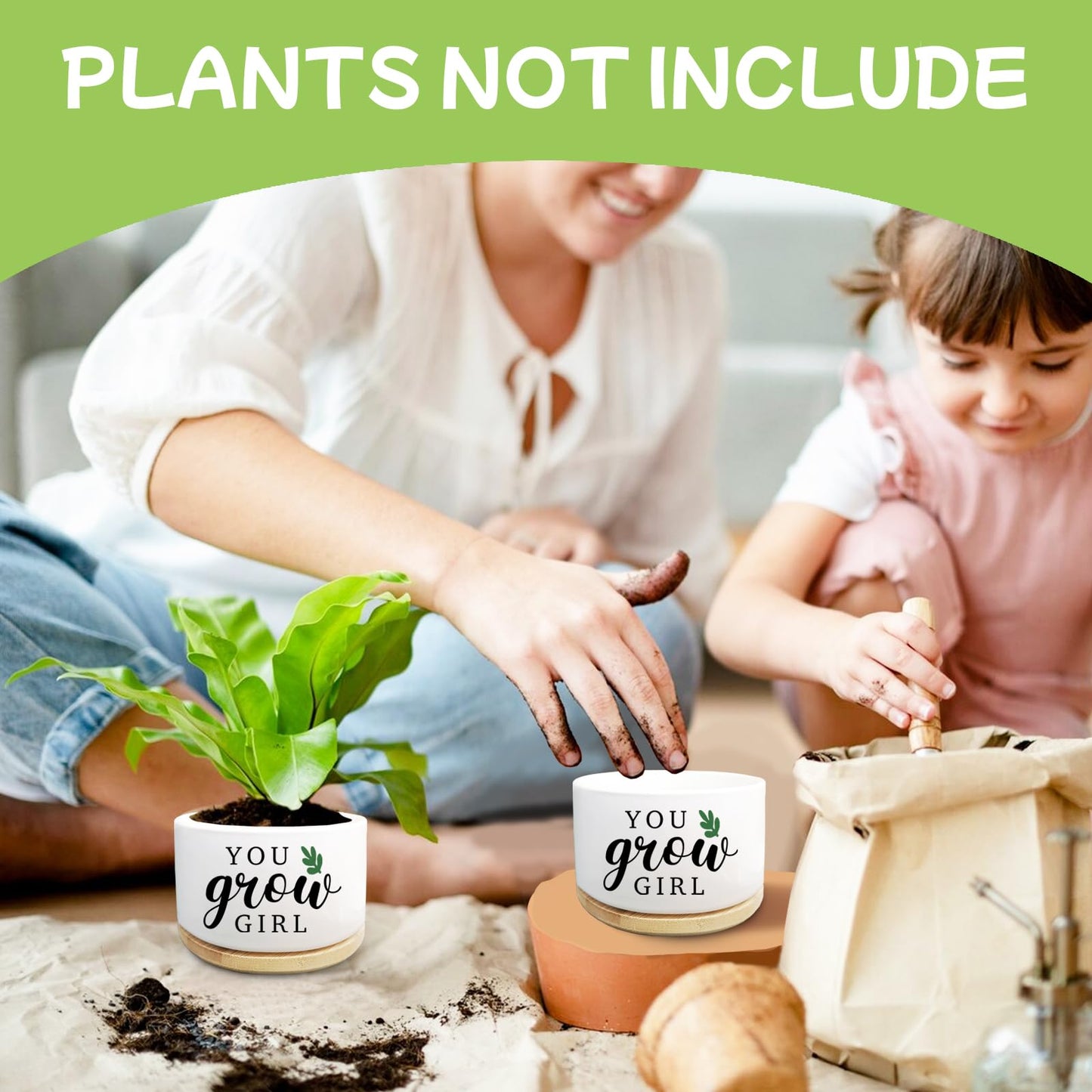 Grow Funny Planters for Indoor Plants, Cute Plant Pots You Grow Girl Succulent Planter Cactus Pot, Ceramic Planter, Appreciation Housewarming Gifts for Women, Friends (3.5 inch Pots, No Plants)
