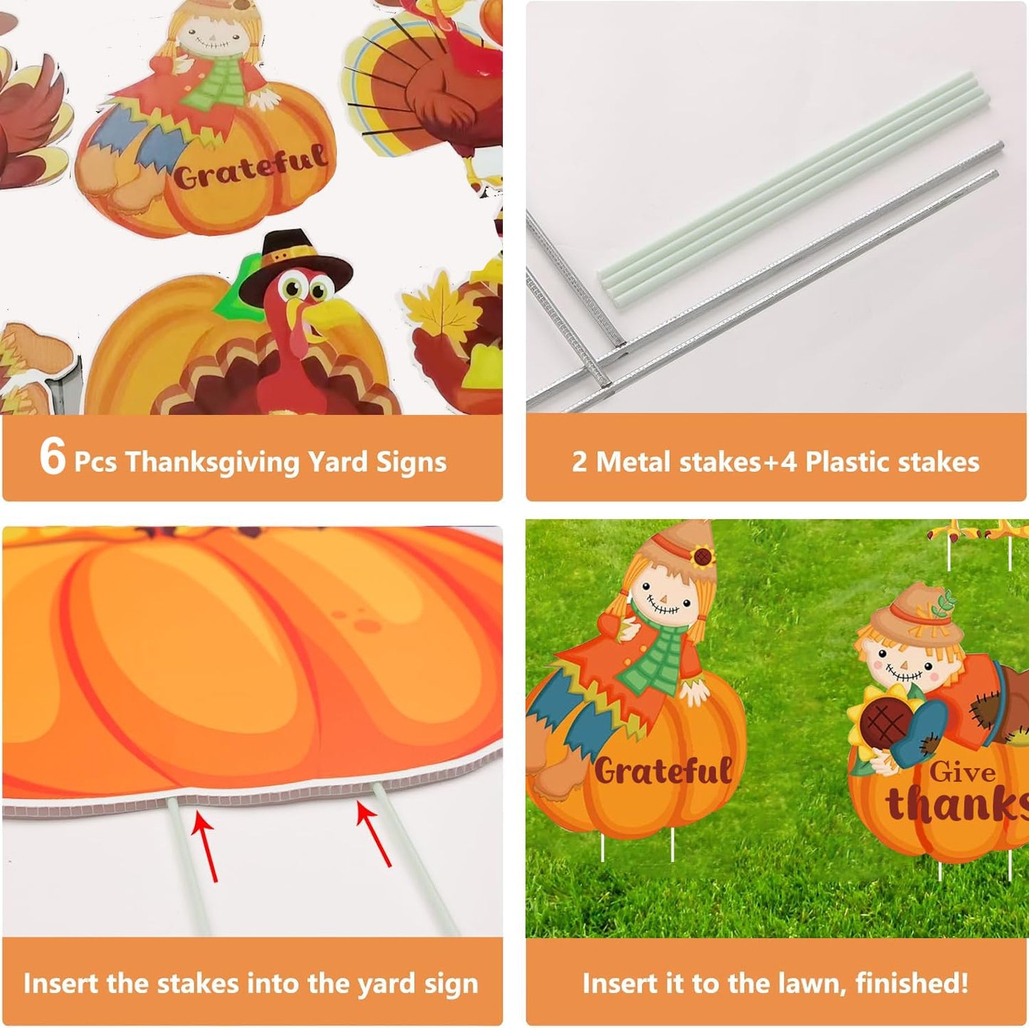 Thanksgiving Yard Sign with Stakes, Fall Scarecrow Pumpkin Turkey Outdoor Decorations Harvest Lawn Signs for Autumn Home Outside Decor