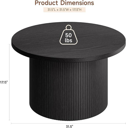 ONBRILL 31.5" Round Coffee Table, Tambour Design Coffee Tables for Living Room, Mid Century Modern Wood Coffee Table, Drum Accent Small Center Table, Black